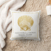 Gold Seashell Beach Wedding Date Keepake Kissen (Decke)