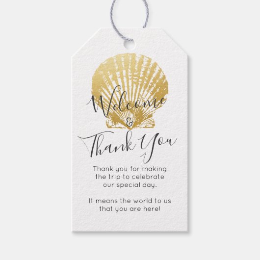 Gold Seashell Beach Wedding Vielen Dank Geschenkanhänger (Vorderseite)