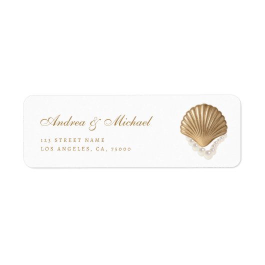 Gold Seashell Coastal Wedding Address Label (Vorne)