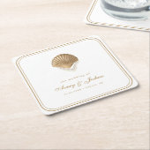 Gold Seashell Coastal Wedding Drink Rechteckiger Pappuntersetzer (angewinkelt)