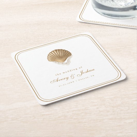Gold Seashell Coastal Wedding Drink Rechteckiger Pappuntersetzer (angewinkelt)
