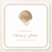Gold Seashell Coastal Wedding Drink Rechteckiger Pappuntersetzer (Vorderseite)