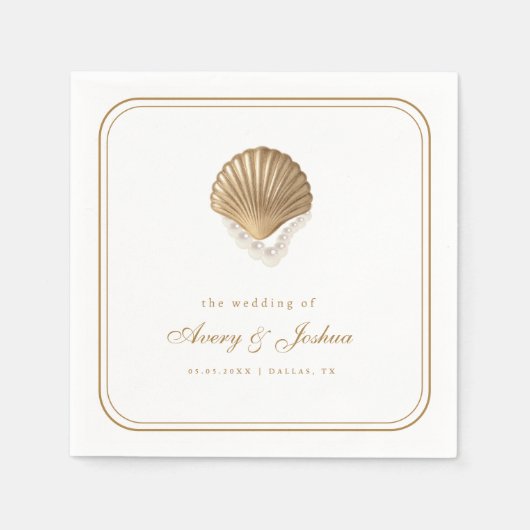Gold Seashell Coastal Wedding Drink Serviette (Vorderseite)