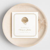 Gold Seashell Coastal Wedding Drink Serviette