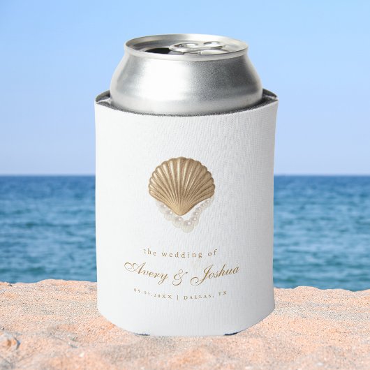 Gold Seashell Custom Coastal Wedding Favor Dosenkühler