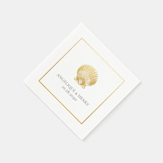 Gold Seashell Individuellen Namens Beach Wedding Serviette (Ecke)