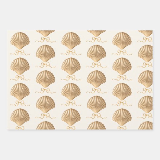 Gold Seashell mit Coquette Bow Weihnachtsgeschenk Geschenkpapier Set (Vorderseite 3)