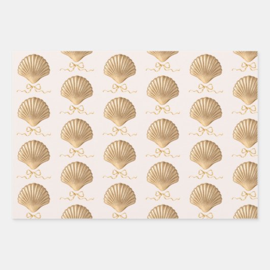Gold Seashell mit Coquette Bow Weihnachtsgeschenk Geschenkpapier Set (Vorderseite 2)