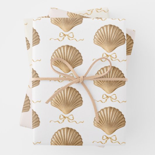 Gold Seashell mit Coquette Bow Weihnachtsgeschenk Geschenkpapier Set (Beispiel)
