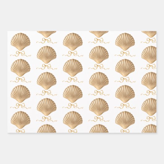 Gold Seashell mit Coquette Bow Weihnachtsgeschenk Geschenkpapier Set (Vorderseite)