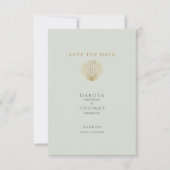 Gold Seashell Mute Sage Wedding Save the Date (Vorderseite)