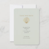 Gold Seashell Mute Sage Wedding Save the Date (Vorderseite)