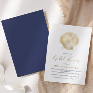 Gold Seashell Navy Blue Beach Brautparty Einladung