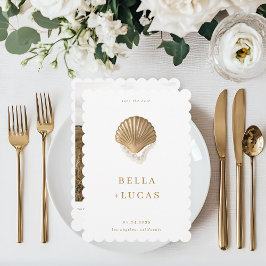 Gold Seashell & Pearls QR Code Coastal Wedding Save The Date