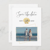Gold Seashell Simple Modern Beach Wedding Ankündigungspostkarte (Vorne/Hinten)