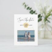 Gold Seashell Simple Modern Beach Wedding Ankündigungspostkarte (Stehend Vorderseite)