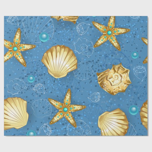 Gold Seashells Geschenkpapier (Flach)