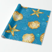 Gold Seashells Geschenkpapier (Ungerollt)