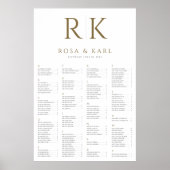 Gold Seating Chart mit Bride & Groom Initialen Poster (Vorne)