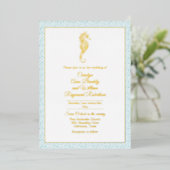 Gold Seepferd mit Aqua Frame Wedding Folieneinladung (Stehend vorne)