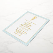 Gold Seepferd mit Aqua Frame Wedding Folieneinladung (Gedreht)