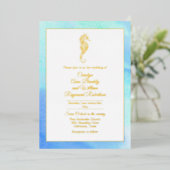 Gold Seepferd mit Aquarellrahmen Folieneinladung (Stehend vorne)