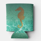 Gold Seepferd und türkisfarbener Glitzer Deckbar Dosenkühler (Rückseite)