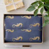 Gold-Seepferde auf dunkelblauem/Lila Decoupage Seidenpapier (Geschenk)
