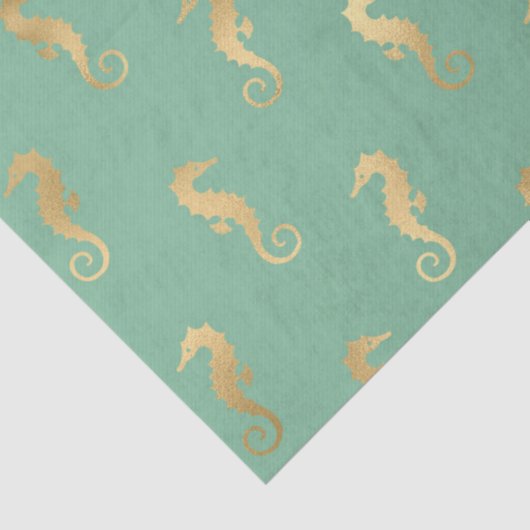 Gold-Seepferde auf Türkis/Aquamarine-Dekoute Seidenpapier (Detail)