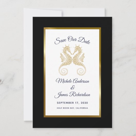 Gold Seepferde Tropische Hochzeit Sichern Sie das  Save The Date (Vorderseite)
