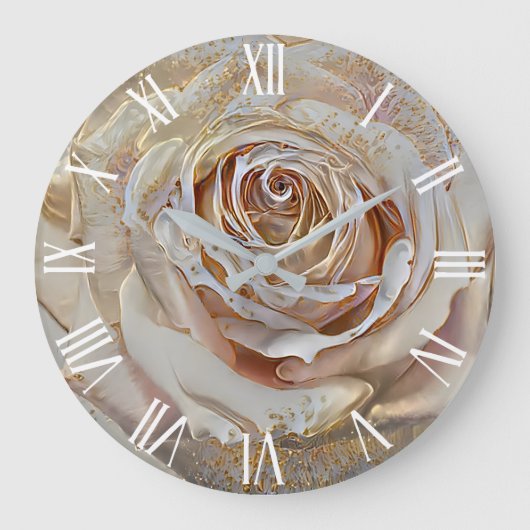 Gold Seide Einfache Rose Kunst, Dichtung und Musik Große Wanduhr (Vorderseite)