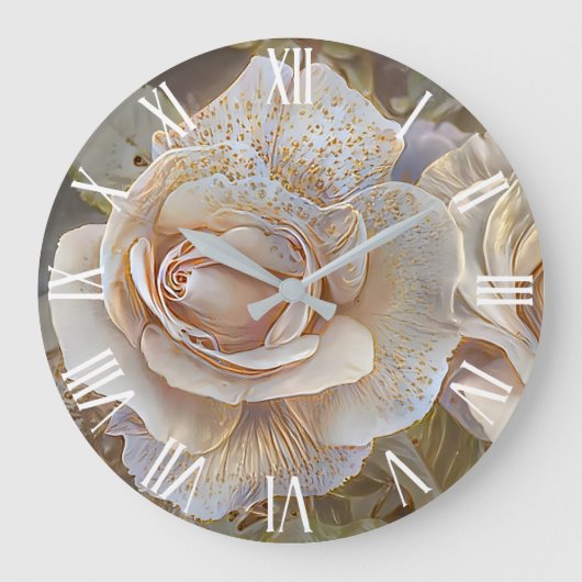 Gold Seide Schöne Rose Kunst, Dichtung und Musik Große Wanduhr (Vorderseite)