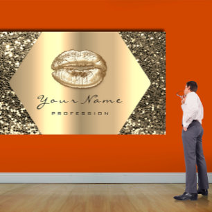 Gold Sepia Glitzern Makeup Artist Kiss Lips Beauty Visitenkarte