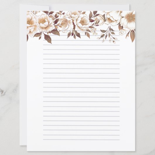 Gold Sepia Rose Lined Stationery Writer Paper (Vorderseite)