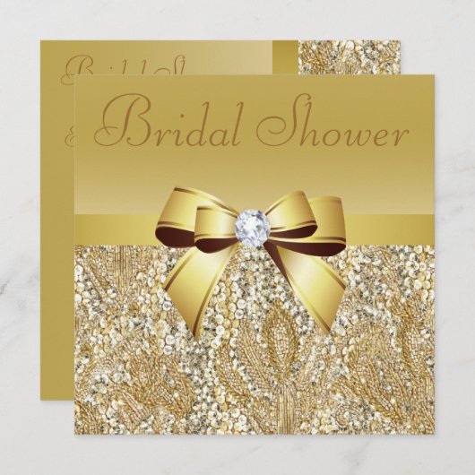 Gold-Sequenzen, Bow & Diamond-Brautparty Einladung (Vorne/Hinten)