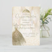 Gold Sequenzen Kleid bokeh tiara Quinceañera Einladung (Stehend Vorderseite)