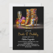 Gold Sequin Boots and Bubbly Bridal Shower Einladung (Vorderseite)