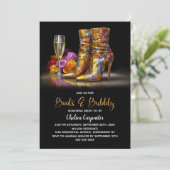 Gold Sequin Boots and Bubbly Bridal Shower Einladung (Stehend Vorderseite)