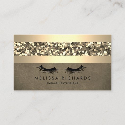 Gold & Sequin Makeup Artist Eyelash Extensions Visitenkarte (Vorderseite)