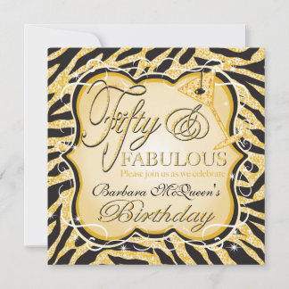 Gold Sequin Zebra 50. Geburtstagsparty Einladungen