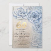 Gold Sequins Blue Rose 60. Geburtstag Einladung (Vorderseite)
