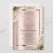 Gold Sequins, Blume Rose Gold 70. Geburtstag Einladung (Vorderseite)
