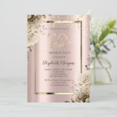 Gold Sequins, Blume Rose Gold 70. Geburtstag Einladung (Stehend Vorderseite)