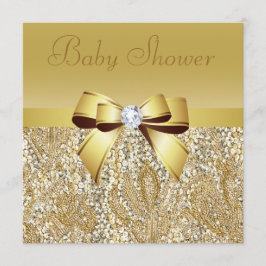 Gold Sequins, Bow & Diamond Baby Dusche Einladung