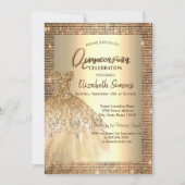 Gold Sequins, Chic Dress Quinceañera Einladung (Vorderseite)