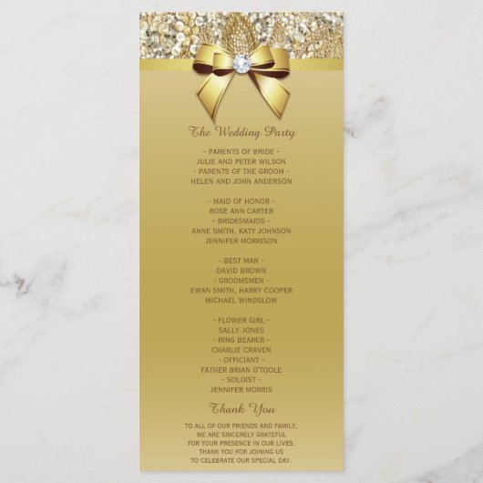 Gold Sequins Diamond Bow Wedding Program Programm (Rückseite)