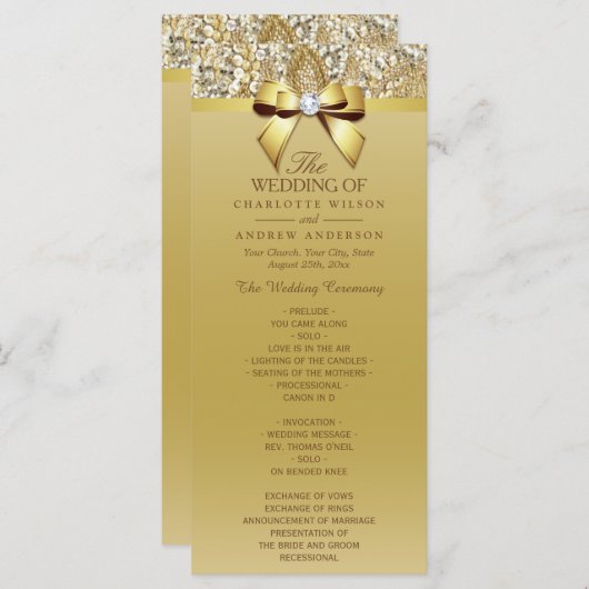 Gold Sequins Diamond Bow Wedding Program Programm (Vorne/Hinten)
