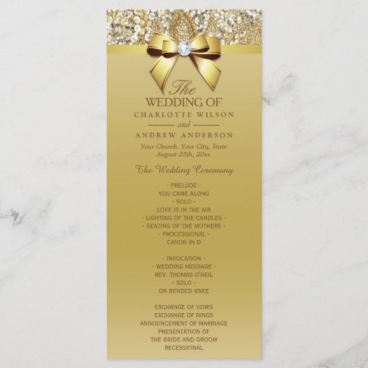 Gold Sequins Diamond Bow Wedding Program Programm (Vorderseite)