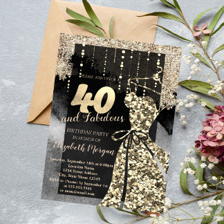 Gold Sequins Dress 40. Geburtstag Party Einladung