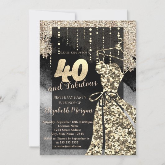 Gold Sequins Dress 40. Geburtstag Party Einladung (Vorderseite)